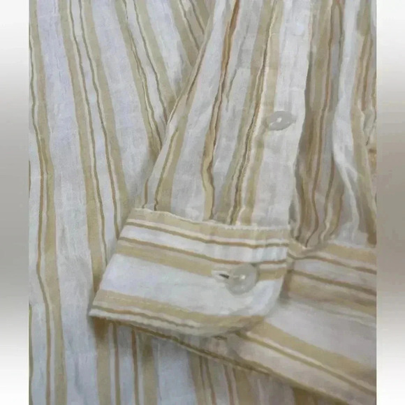 Abercrombie & Fitch Woman’s L Long Sleeve Crinkle Top Yellow White Button shirt - Picture 12 of 14